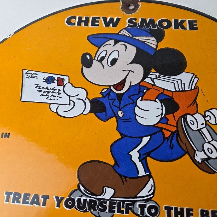 Vintage Mail Pouch Sign - Mickey Mouse Tobacco Chew Gas Pump Porcelain Sign - Image 3