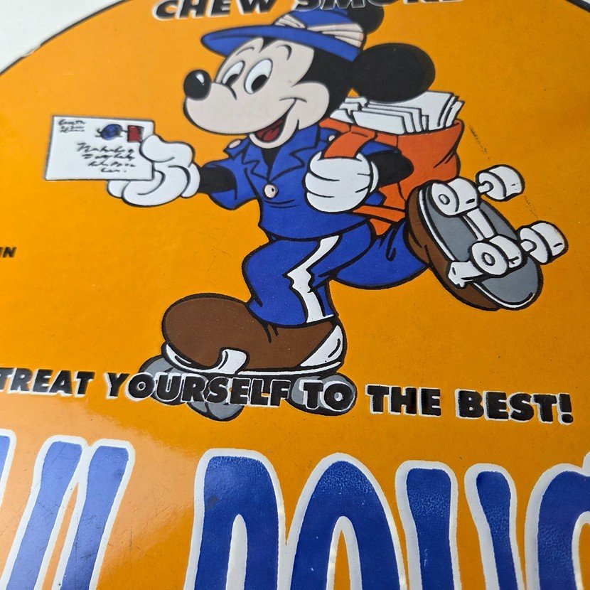 Vintage Mail Pouch Sign - Mickey Mouse Tobacco Chew Gas Pump Porcelain Sign - Image 4