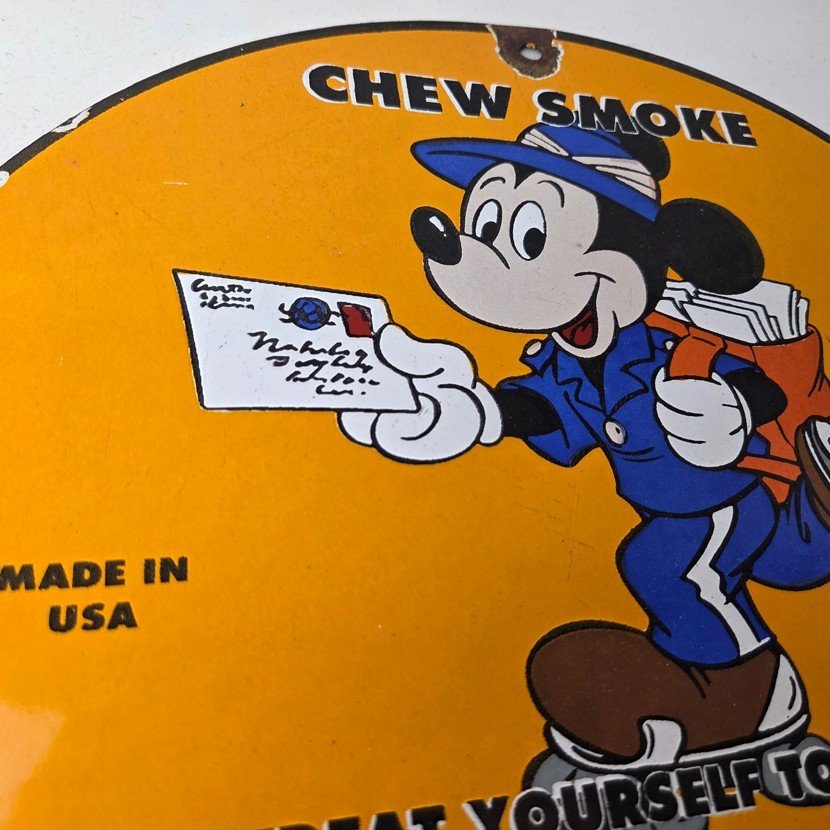 Vintage Mail Pouch Sign - Mickey Mouse Tobacco Chew Gas Pump Porcelain Sign - Image 5