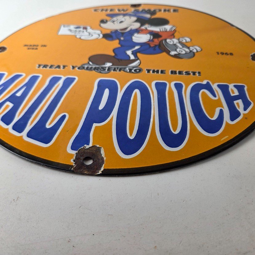 Vintage Mail Pouch Sign - Mickey Mouse Tobacco Chew Gas Pump Porcelain Sign - Image 10