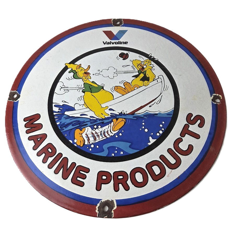 Vintage Marine Products Sign - Valvoline Gas Pump Station Porcelain Sign