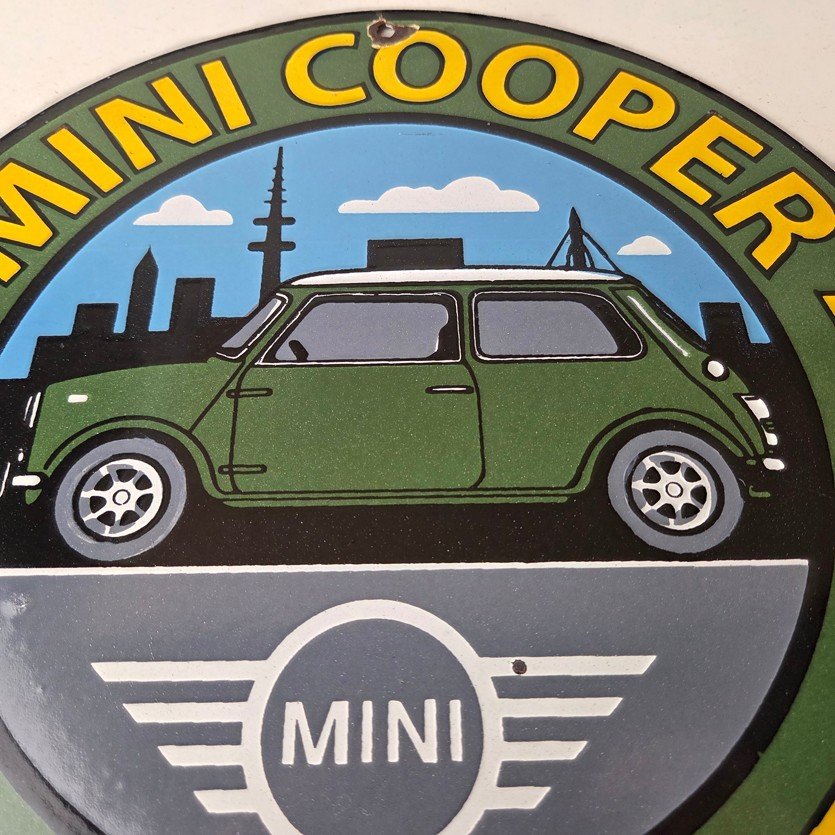Vintage Mini Cooper S Sign - Porcelain Service Automobilia Car Sales Gas Sign - Image 3