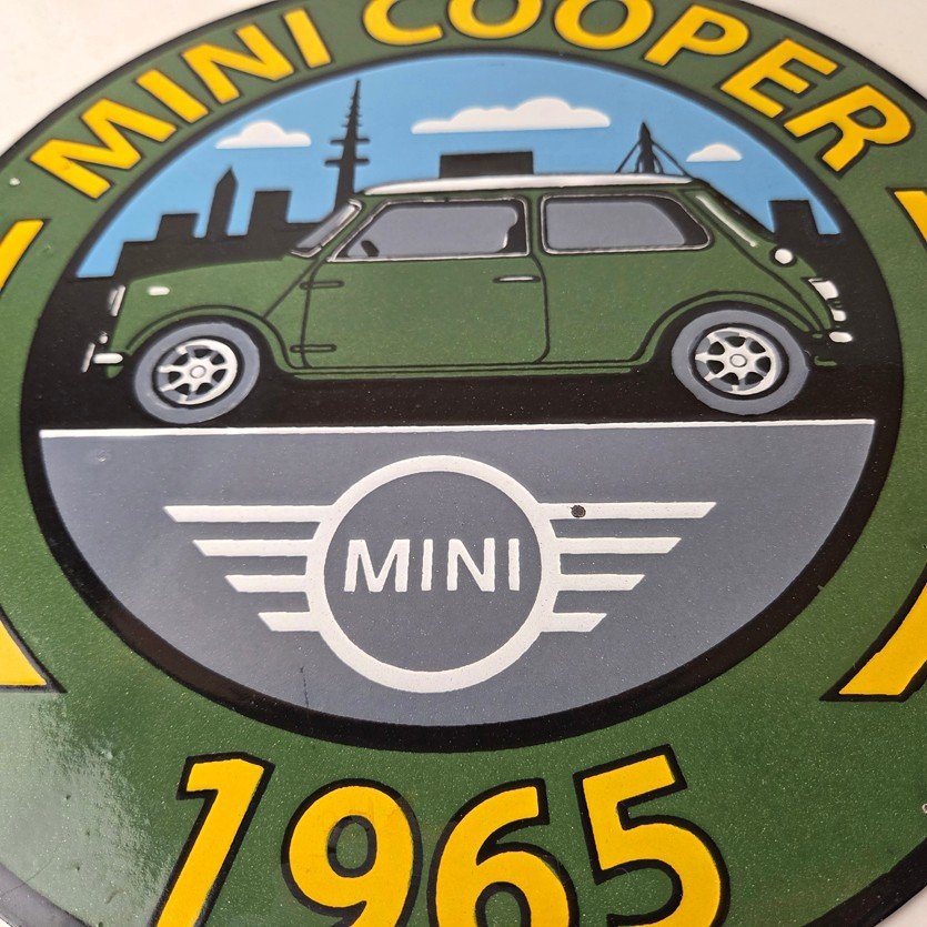 Vintage Mini Cooper S Sign - Porcelain Service Automobilia Car Sales Gas Sign - Image 4