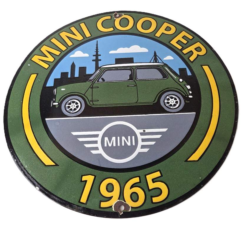 Vintage Mini Cooper S Sign - Porcelain Service Automobilia Car Sales Gas Sign