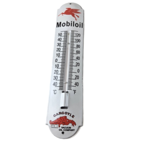 Vintage Mobil Gas Sign - Service Station Pump Ad Sign on Porcelain Thermometer