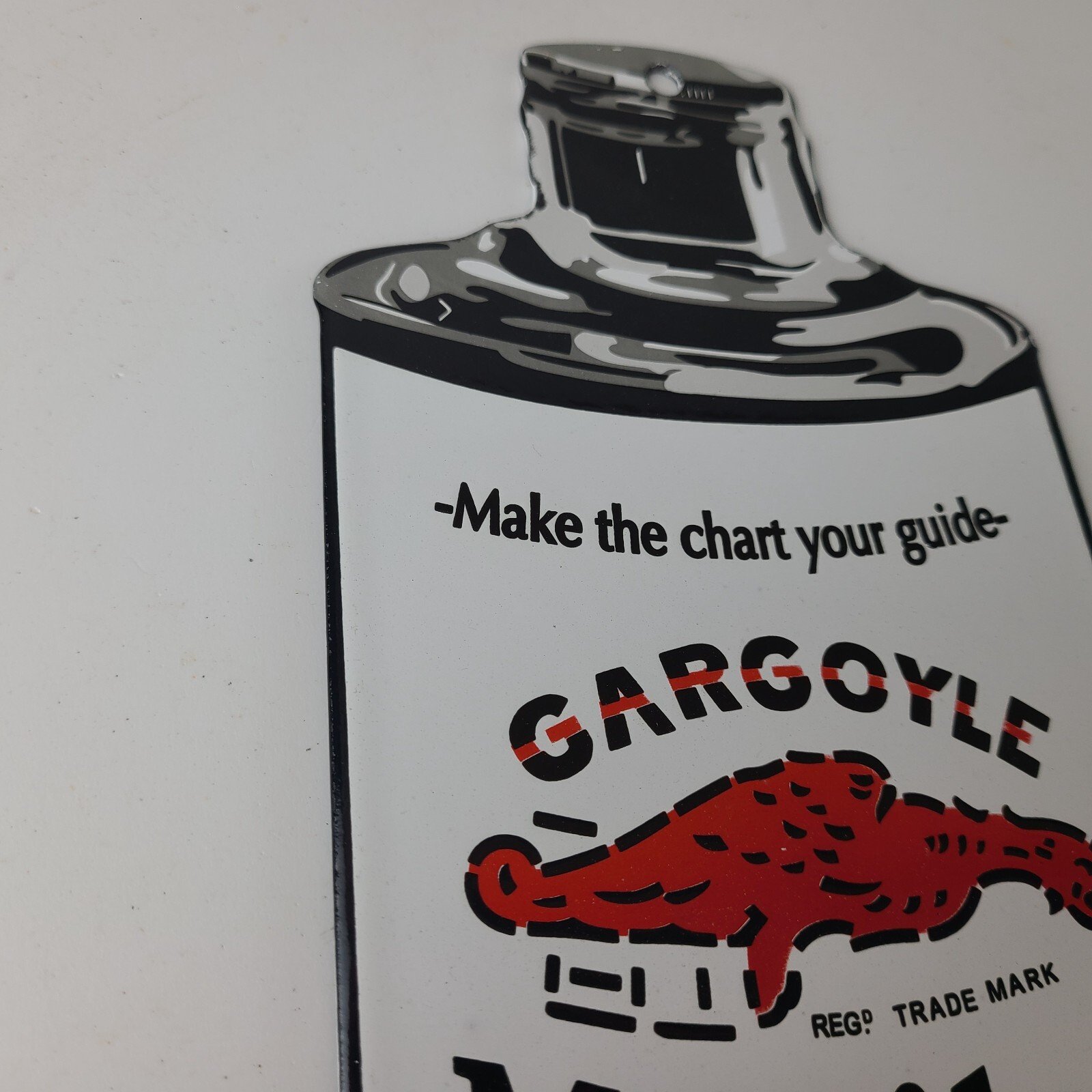 Vintage Mobil Porcelain Sign - Motor Oil Can Porcelain Gargoyle Sign - Image 5