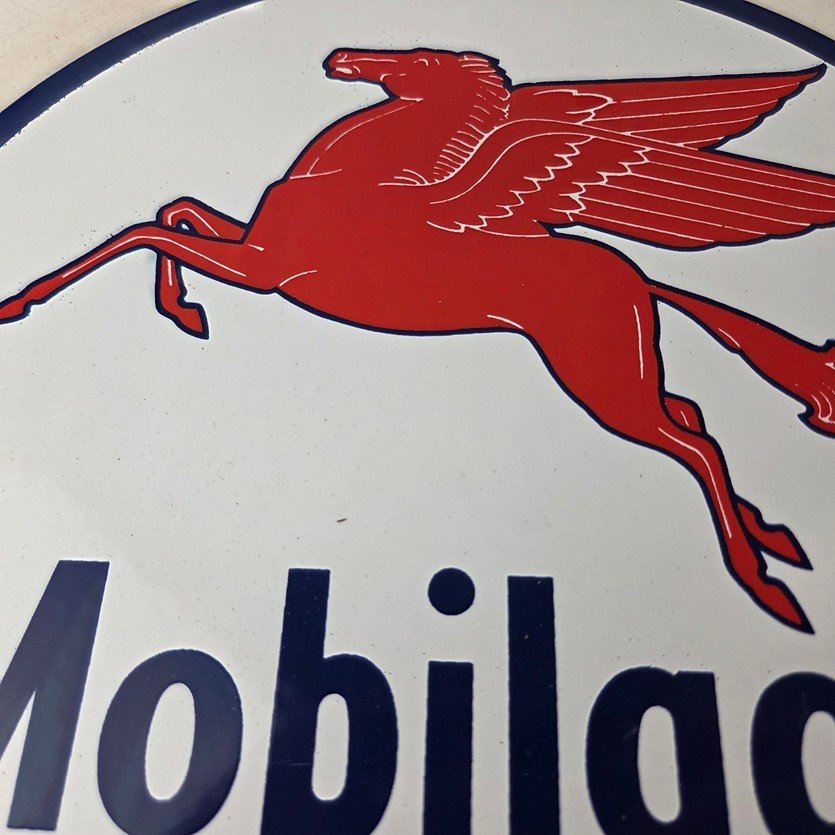 Vintage Mobil Sign - Pegasus Mobilgas Gas Motor Oil Pump Service Porcelain Sign - Image 3