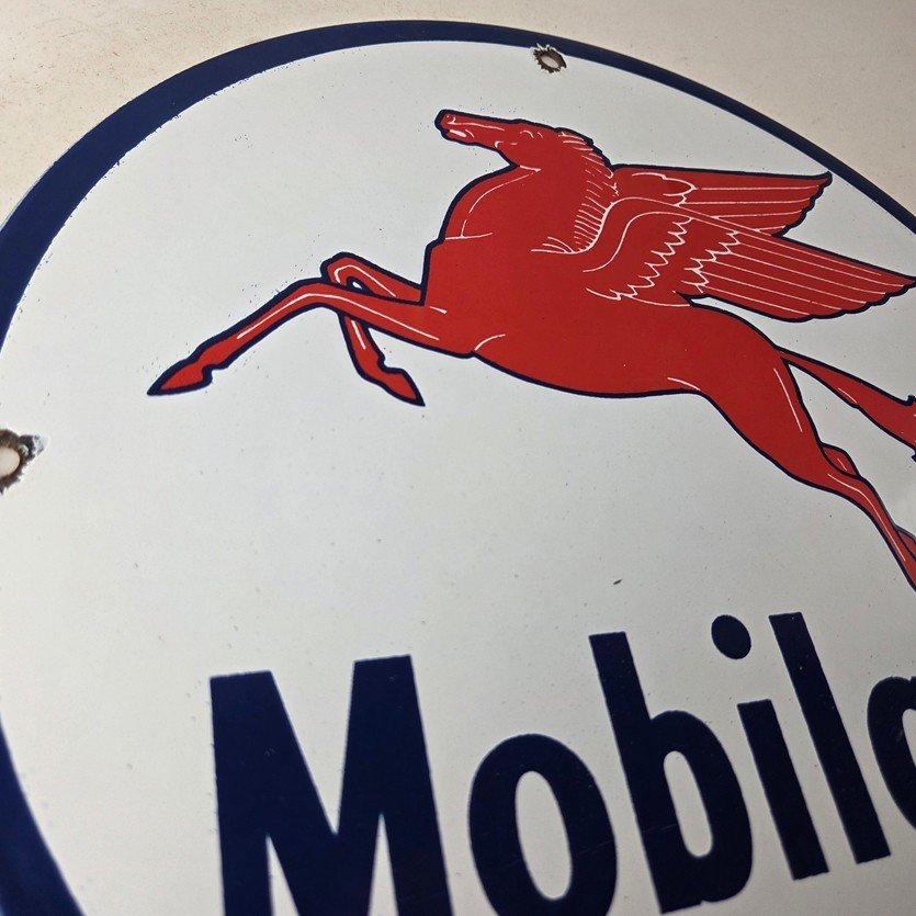 Vintage Mobil Sign - Pegasus Mobilgas Gas Motor Oil Pump Service Porcelain Sign - Image 5