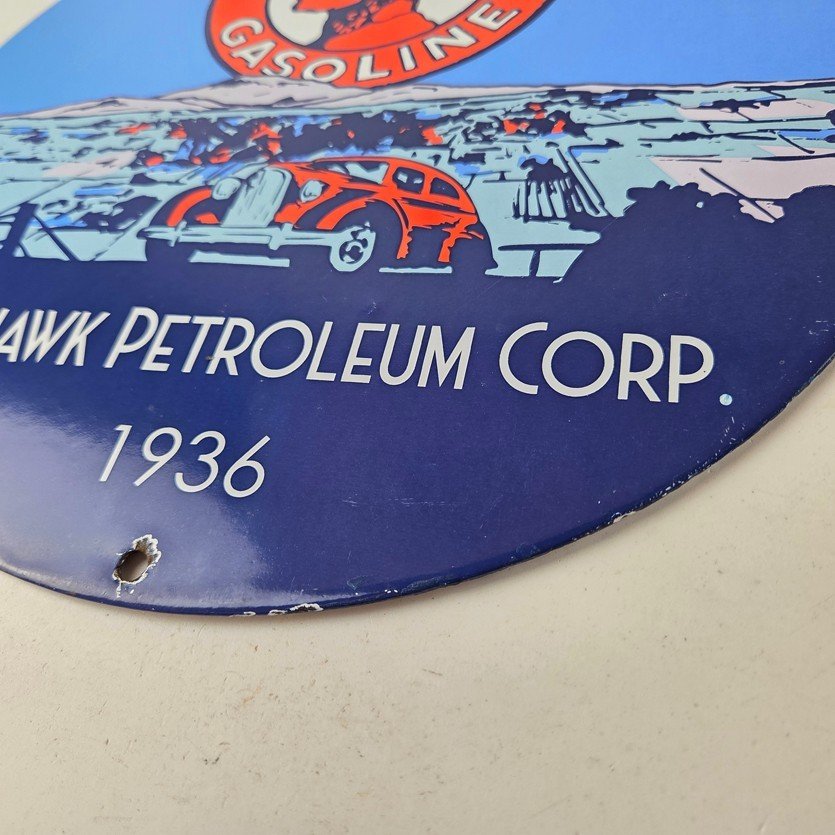 Vintage Mohawk Gasoline Sign - Porcelain American Indian Gas Motor Oil Pump Sign - Image 14