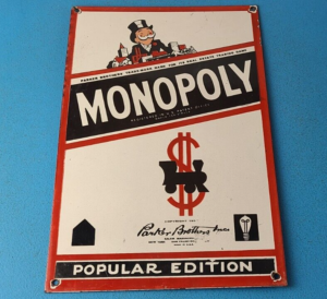 Vintage Monopoly Sign Board Game Porcelain Gas Pump Monopoly Man Sign 305897346367