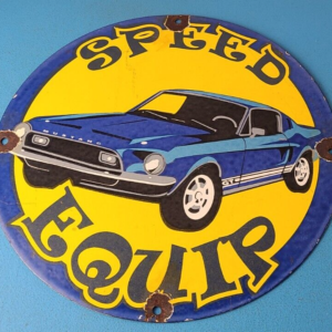 Vintage Moon Eyes Sign - Speed Drag Race Ford Mustang Porcelain Gas Pump Sign