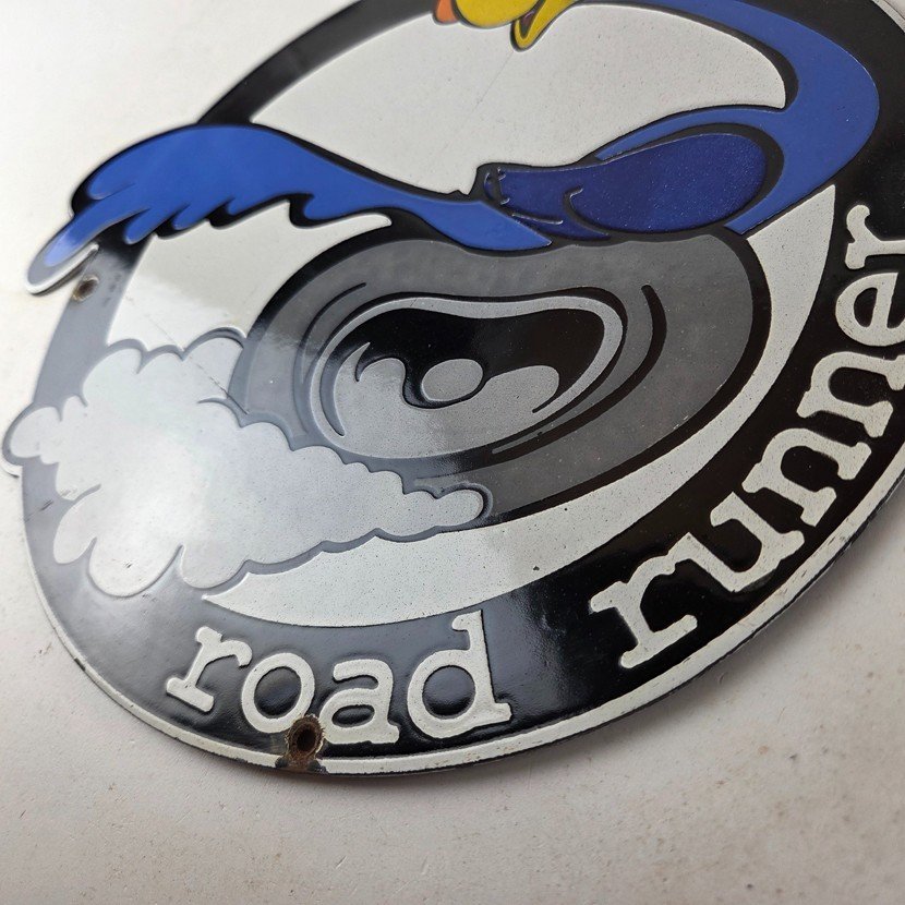 Vintage Mopar Plymouth Porcelain Sign - Road Runner Auto Shop Gas Pump Sign - Image 14
