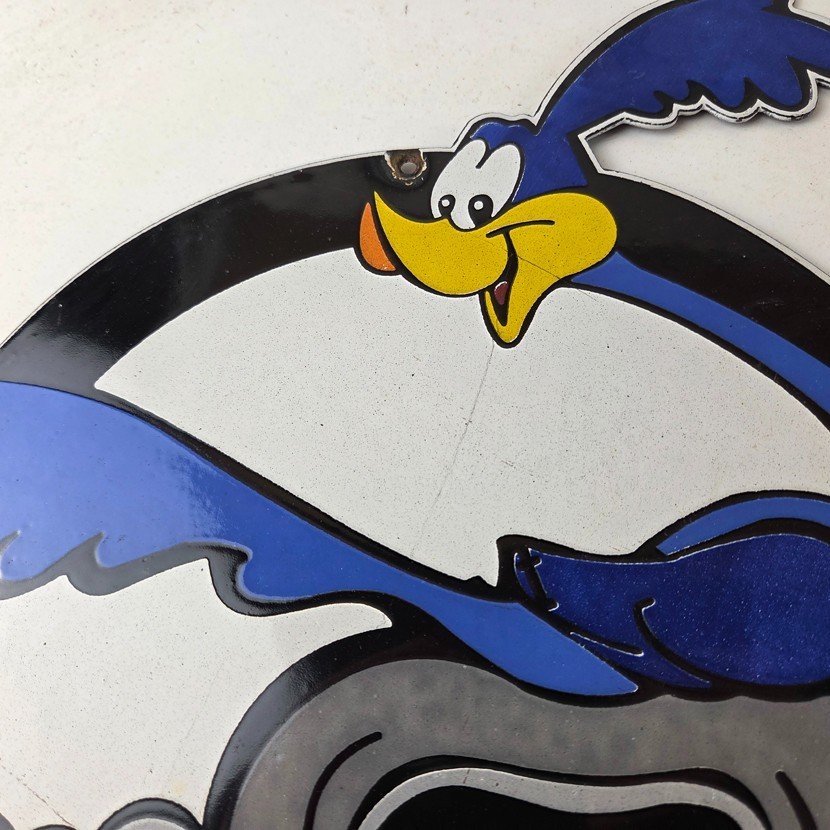 Vintage Mopar Plymouth Porcelain Sign - Road Runner Auto Shop Gas Pump Sign - Image 3