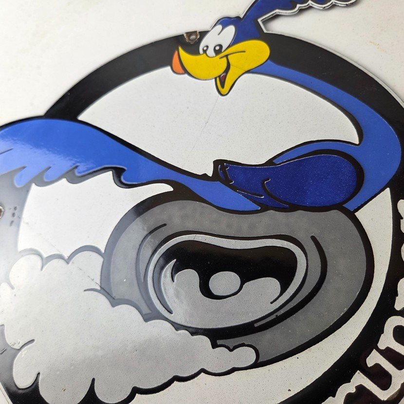 Vintage Mopar Plymouth Porcelain Sign - Road Runner Auto Shop Gas Pump Sign - Image 4