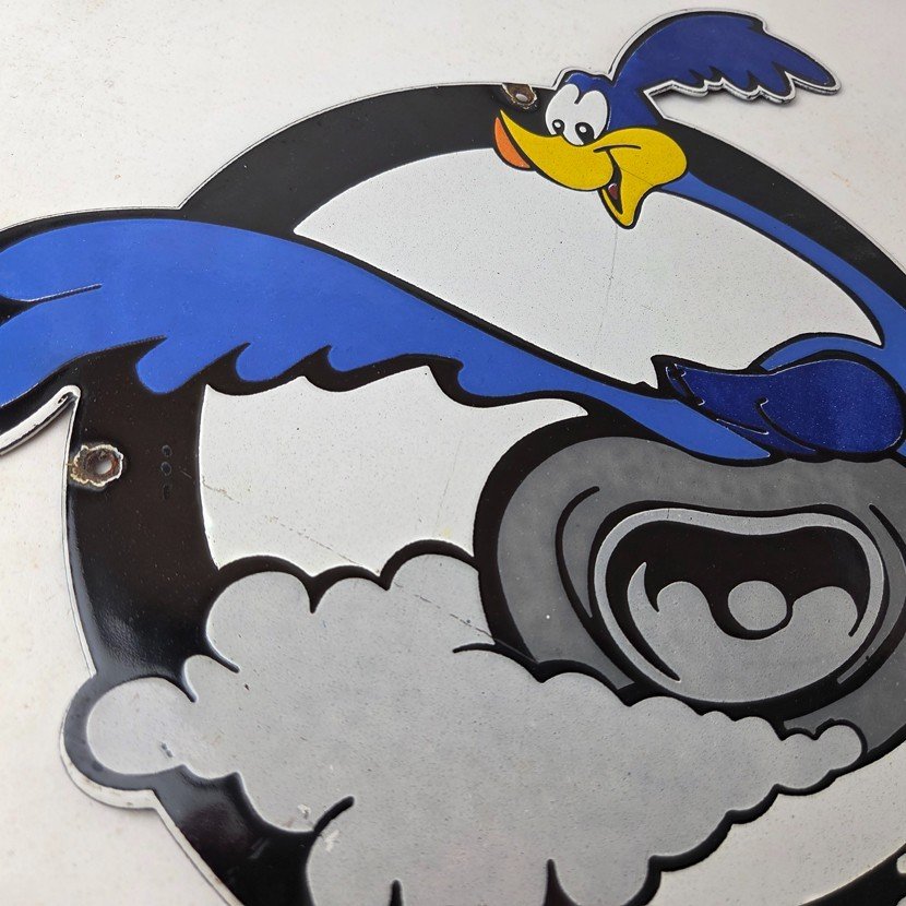 Vintage Mopar Plymouth Porcelain Sign - Road Runner Auto Shop Gas Pump Sign - Image 6