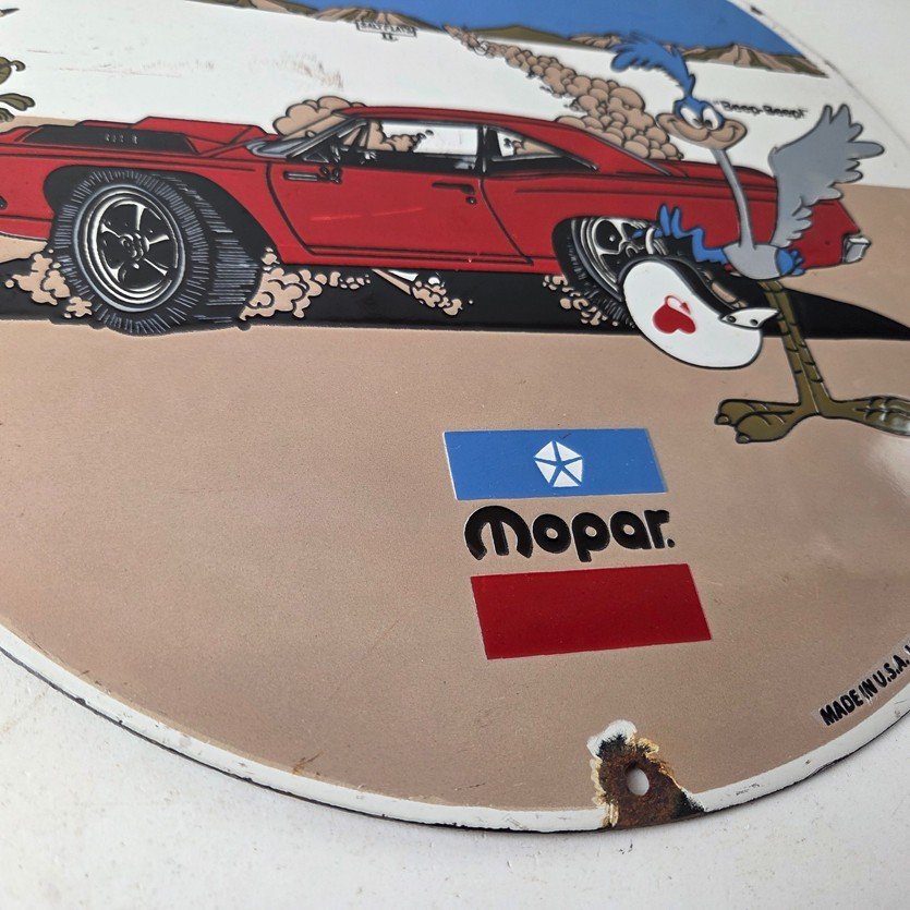 Vintage Mopar Plymouth Porcelain Sign - Road Runner Auto Shop Gas Station Sign - Image 11