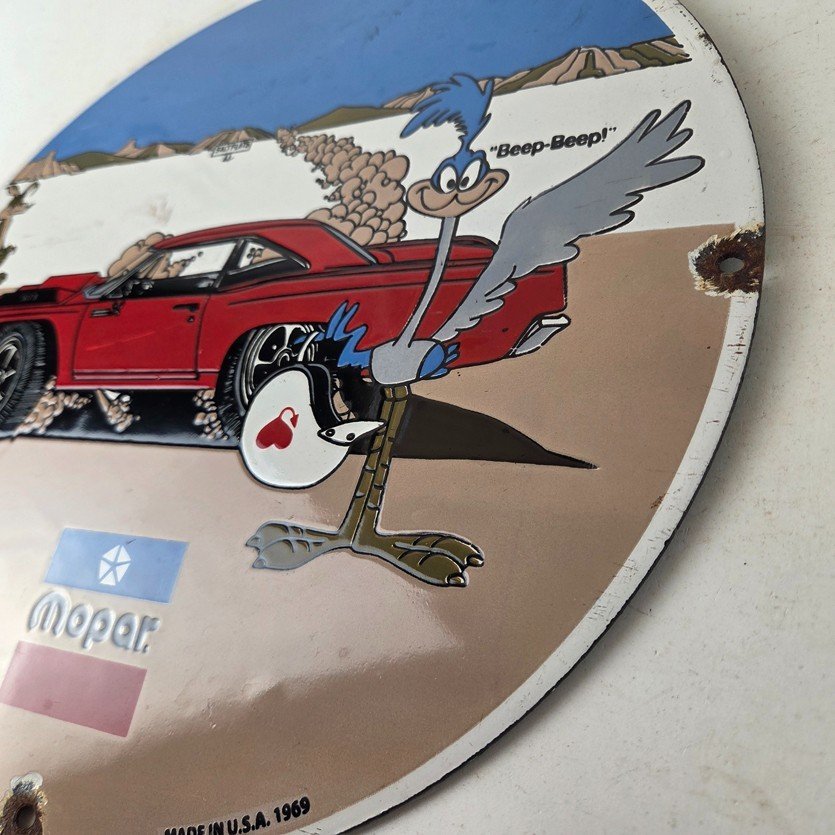 Vintage Mopar Plymouth Porcelain Sign - Road Runner Auto Shop Gas Station Sign - Image 13