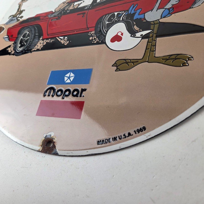 Vintage Mopar Plymouth Porcelain Sign - Road Runner Auto Shop Gas Station Sign - Image 14