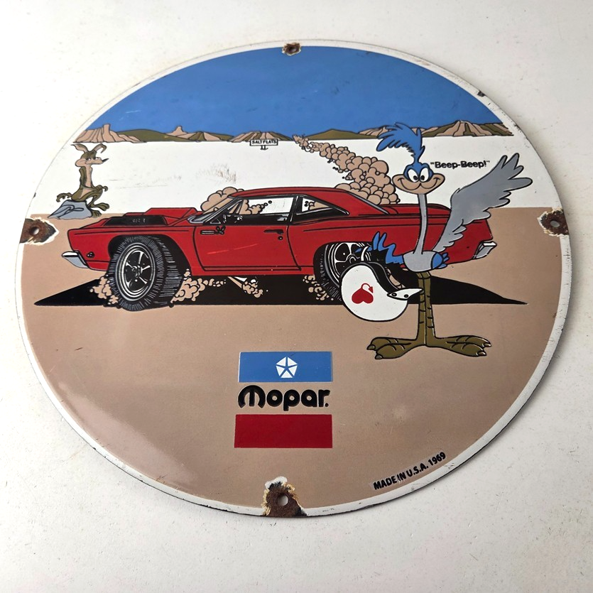Vintage Mopar Plymouth Porcelain Sign - Road Runner Auto Shop Gas Station Sign - Image 15
