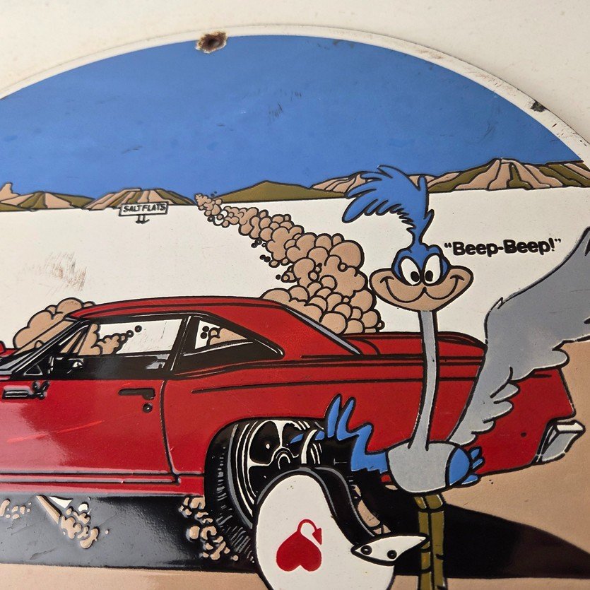 Vintage Mopar Plymouth Porcelain Sign - Road Runner Auto Shop Gas Station Sign - Image 3
