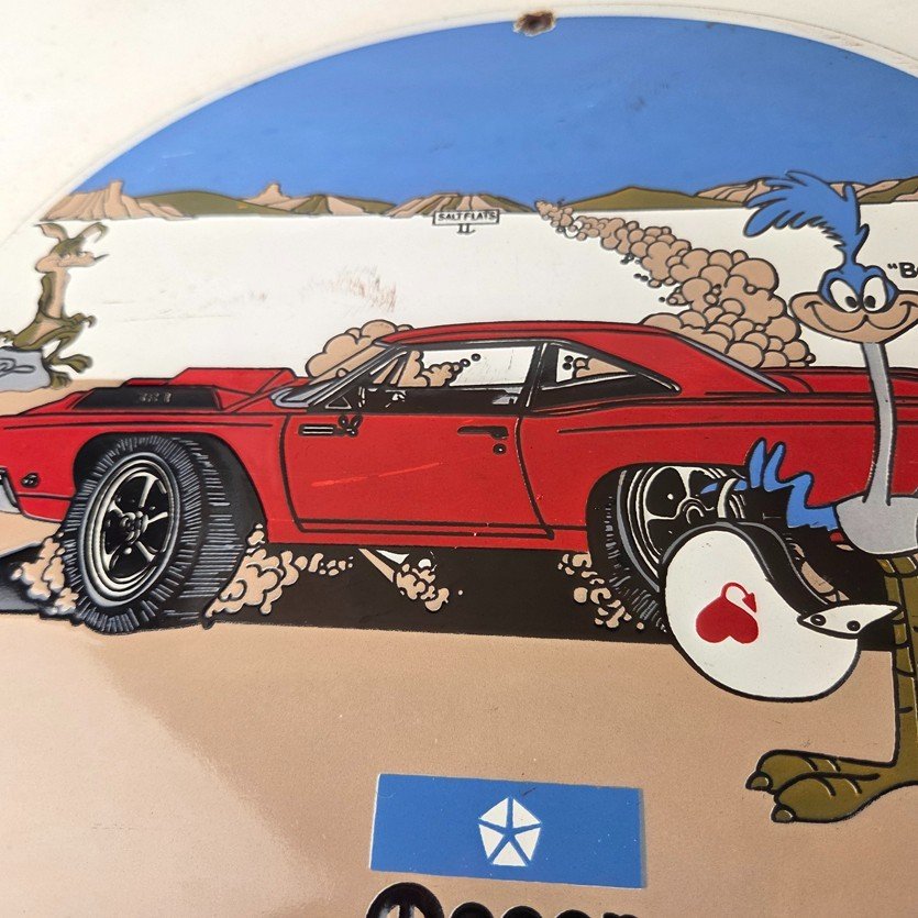 Vintage Mopar Plymouth Porcelain Sign - Road Runner Auto Shop Gas Station Sign - Image 4