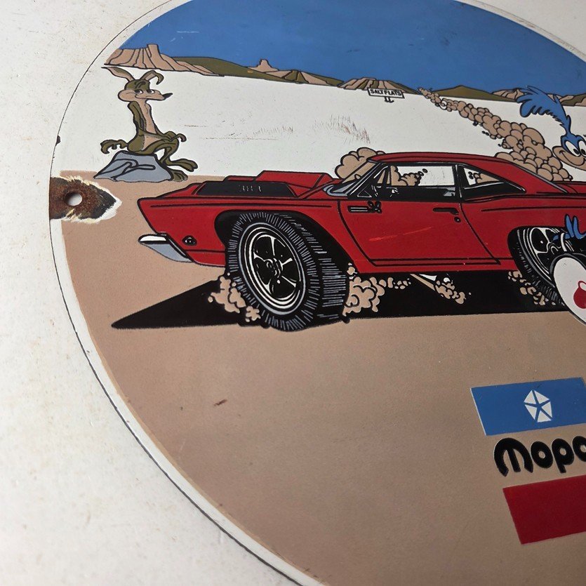 Vintage Mopar Plymouth Porcelain Sign - Road Runner Auto Shop Gas Station Sign - Image 6