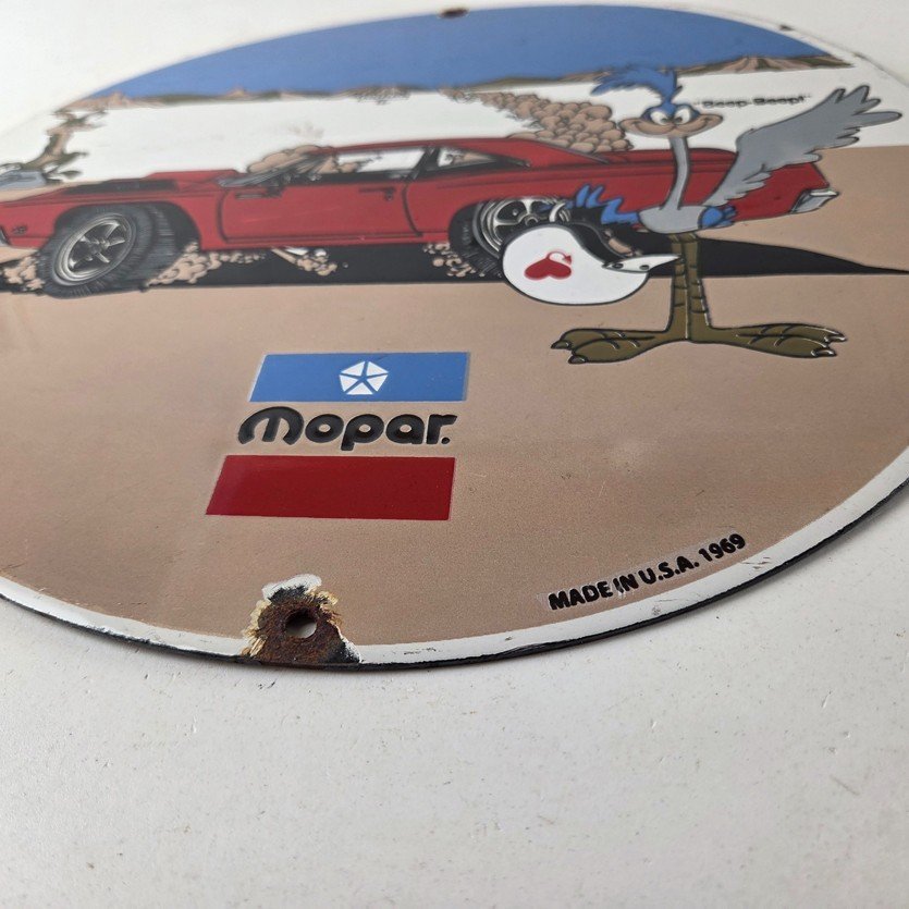 Vintage Mopar Plymouth Porcelain Sign - Road Runner Auto Shop Gas Station Sign - Image 10