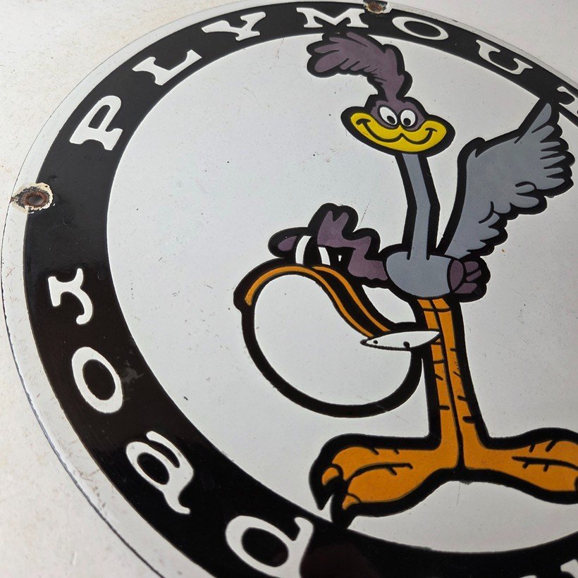 Vintage Mopar Plymouth Sign - Porcelain Road Runner Auto Shop Gas Pump Sign - Image 6