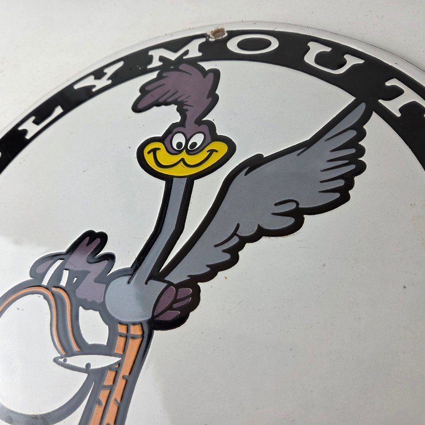 Vintage Mopar Plymouth Sign - Porcelain Road Runner Auto Shop Gas Pump Sign - Image 12