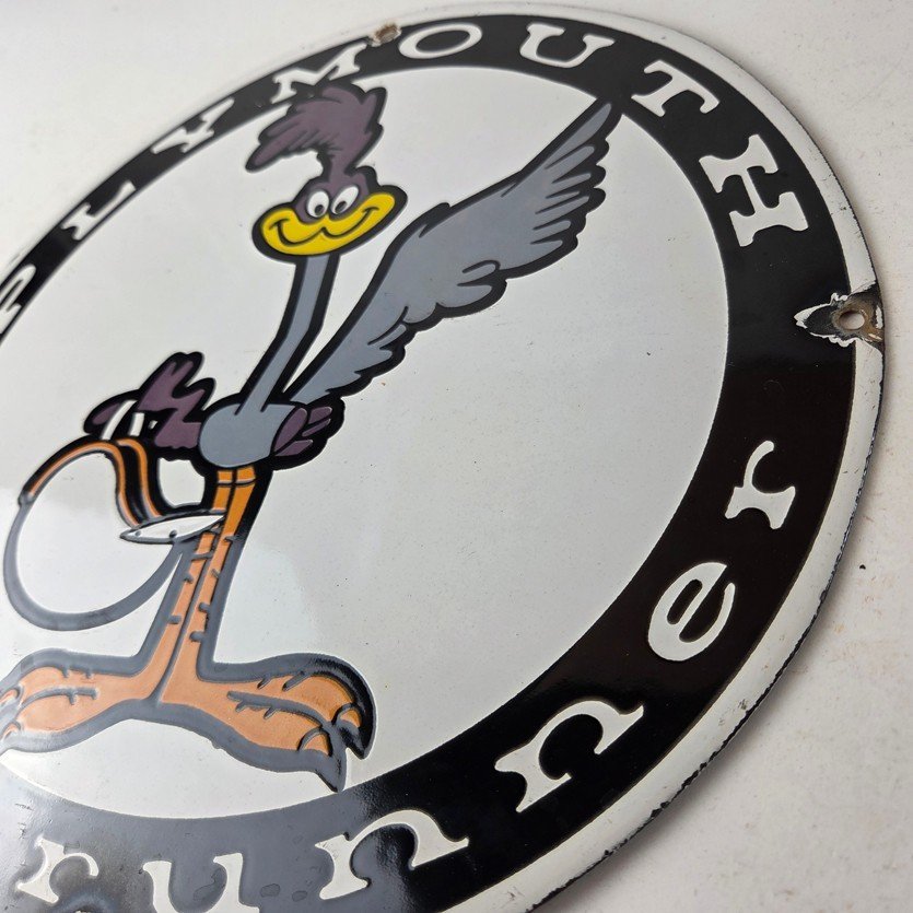 Vintage Mopar Plymouth Sign - Porcelain Road Runner Auto Shop Gas Pump Sign - Image 13