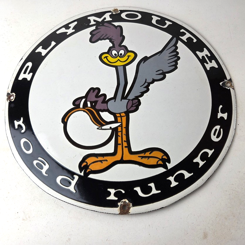 Vintage Mopar Plymouth Sign - Porcelain Road Runner Auto Shop Gas Pump Sign - Image 15
