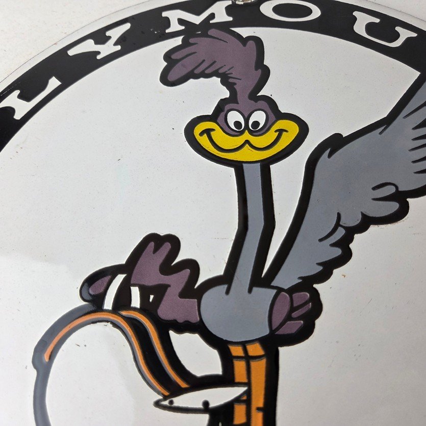 Vintage Mopar Plymouth Sign - Porcelain Road Runner Auto Shop Gas Pump Sign - Image 3