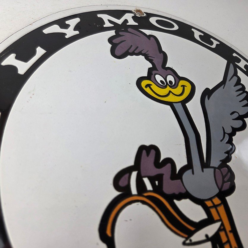Vintage Mopar Plymouth Sign - Porcelain Road Runner Auto Shop Gas Pump Sign - Image 5
