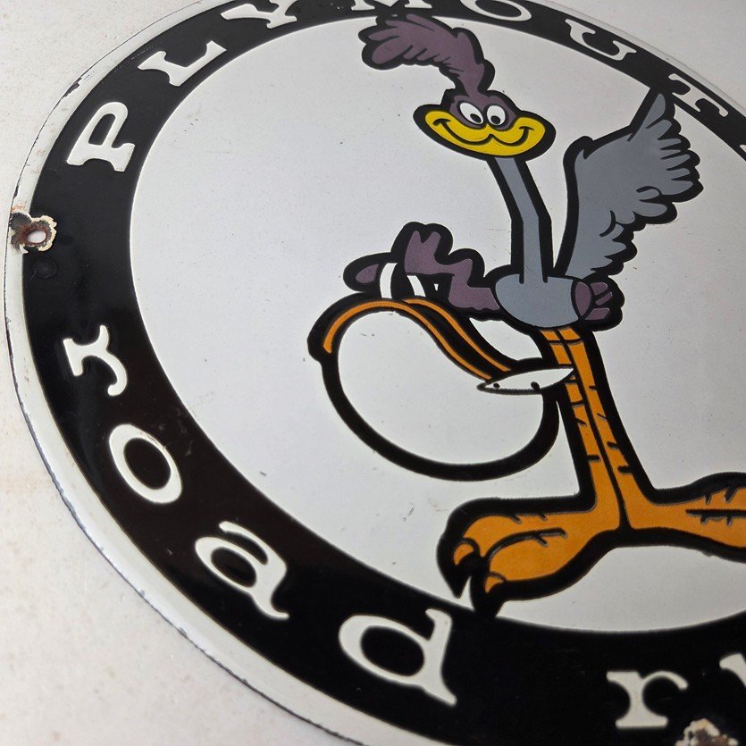 Vintage Mopar Plymouth Sign - Porcelain Road Runner Auto Shop Gas Pump Sign - Image 6