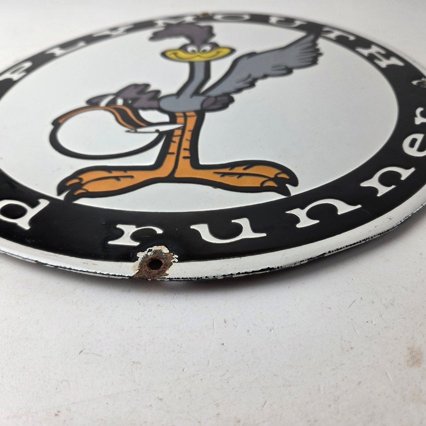 Vintage Mopar Plymouth Sign - Porcelain Road Runner Auto Shop Gas Pump Sign - Image 10