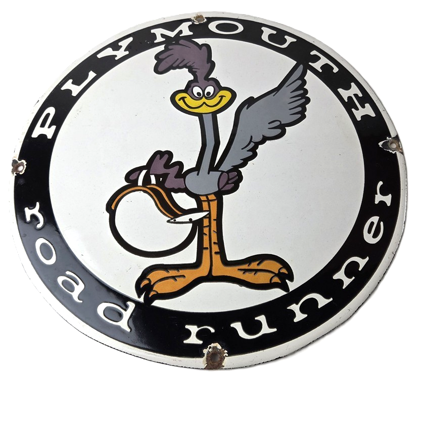 Vintage Mopar Plymouth Sign - Porcelain Road Runner Auto Shop Gas Pump Sign