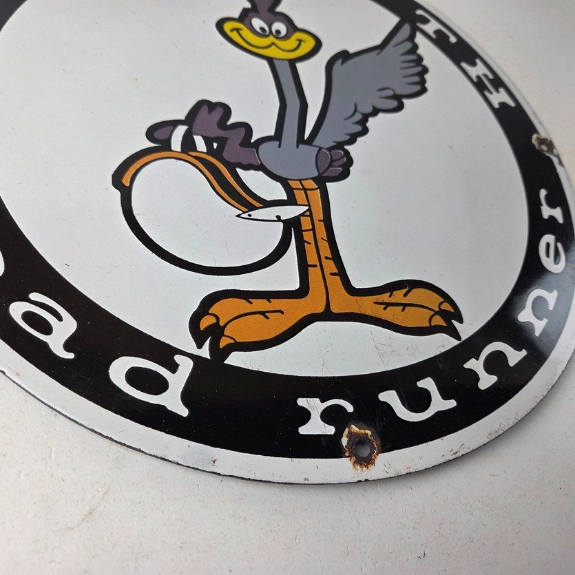 Vintage Mopar Plymouth Sign - Porcelain Road Runner Auto Shop Gas Pump Sign - Image 11