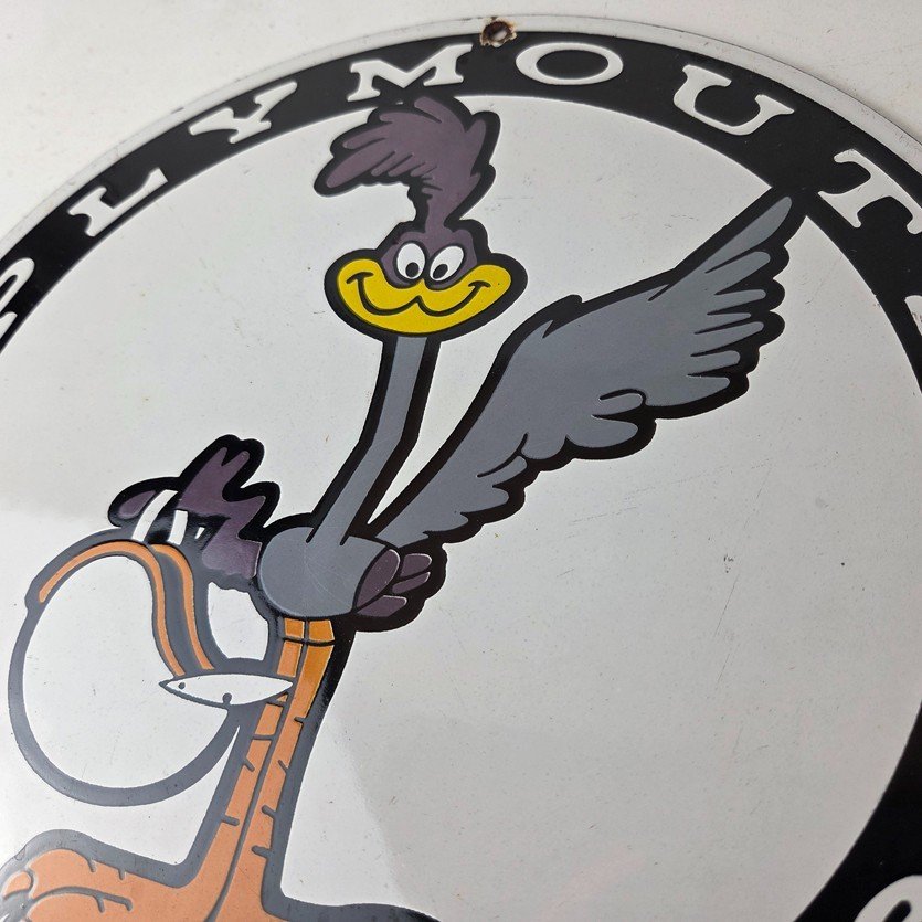 Vintage Mopar Plymouth Sign - Porcelain Road Runner Auto Shop Gas Pump Sign - Image 12