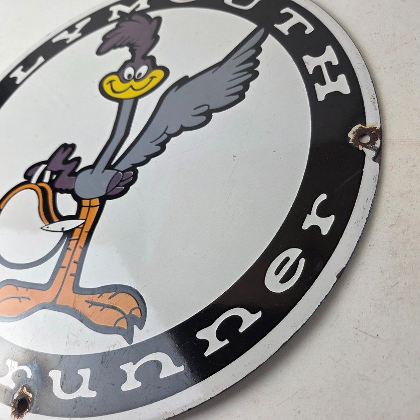 Vintage Mopar Plymouth Sign - Porcelain Road Runner Auto Shop Gas Pump Sign - Image 13