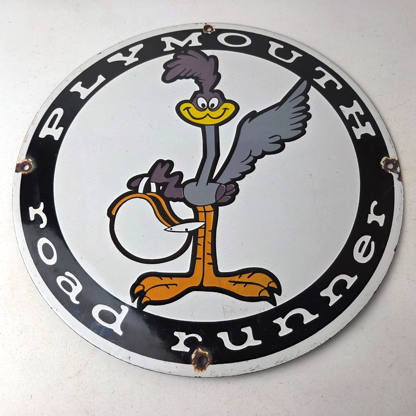 Vintage Mopar Plymouth Sign - Porcelain Road Runner Auto Shop Gas Pump Sign - Image 15