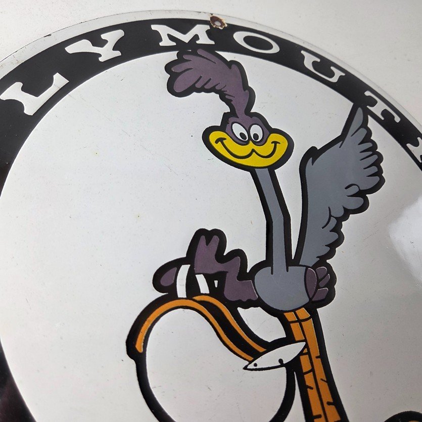 Vintage Mopar Plymouth Sign - Porcelain Road Runner Auto Shop Gas Pump Sign - Image 5