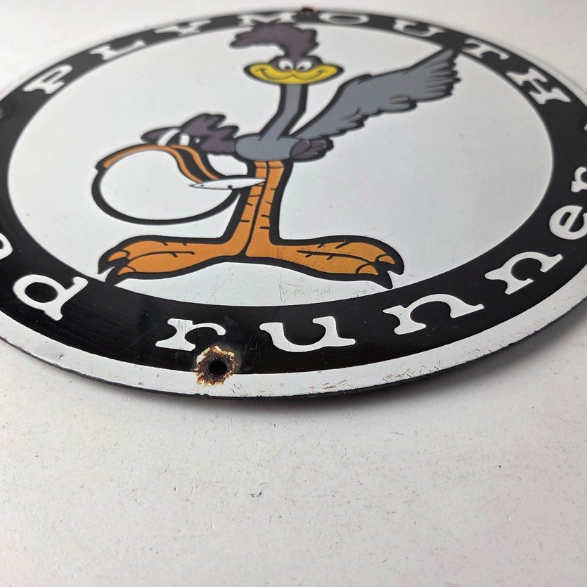 Vintage Mopar Plymouth Sign - Porcelain Road Runner Auto Shop Gas Pump Sign - Image 10