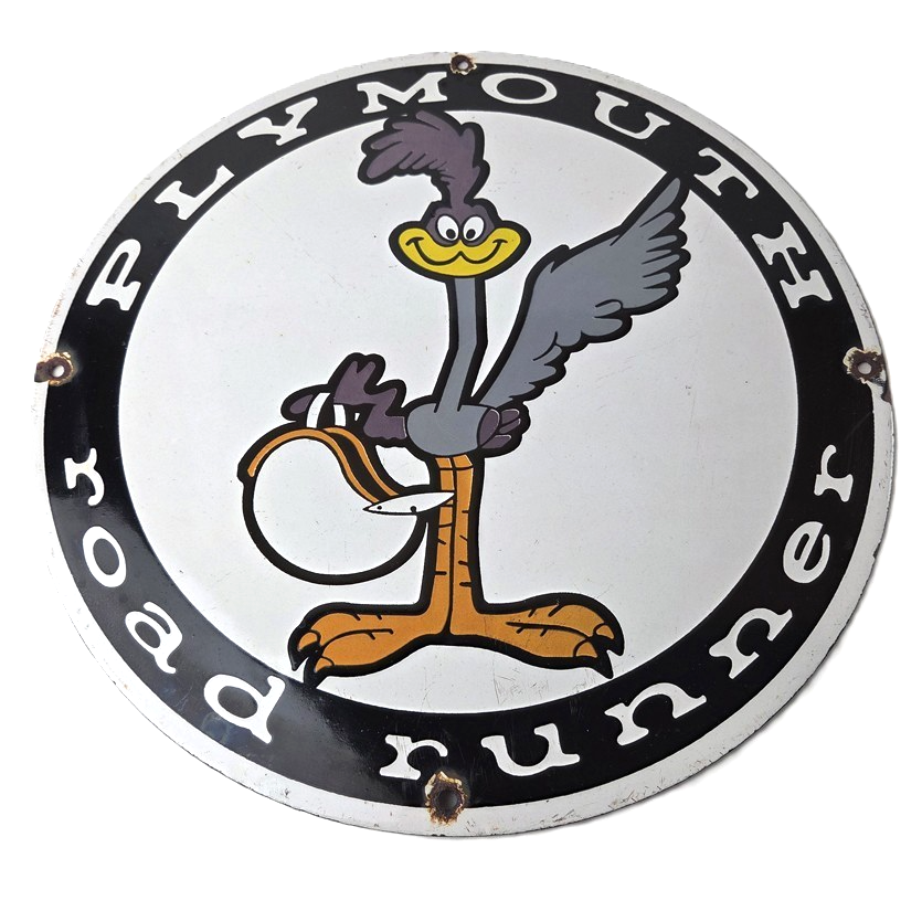 Vintage Mopar Plymouth Sign - Porcelain Road Runner Auto Shop Gas Pump Sign