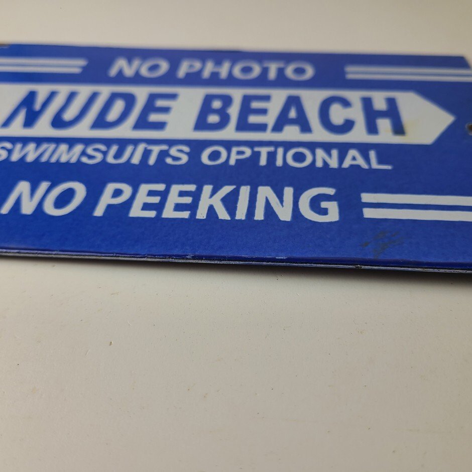 Vintage Nude Beach Sign - No Peeking Gas Pump Porcelain Sign - Image 11