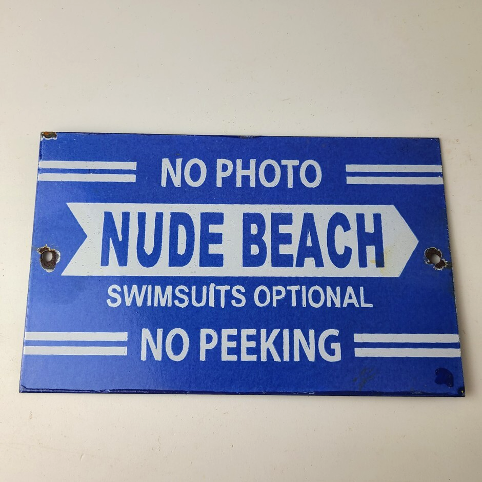 Vintage Nude Beach Sign - No Peeking Gas Pump Porcelain Sign - Image 12