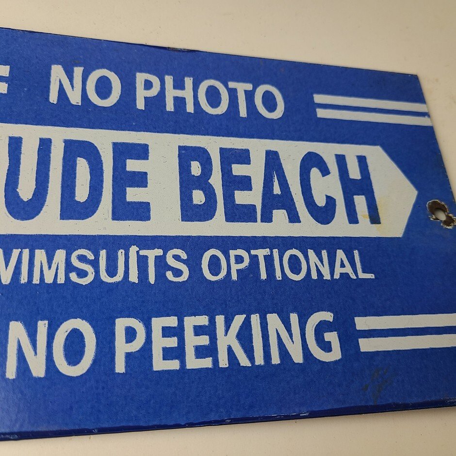 Vintage Nude Beach Sign - No Peeking Gas Pump Porcelain Sign - Image 7