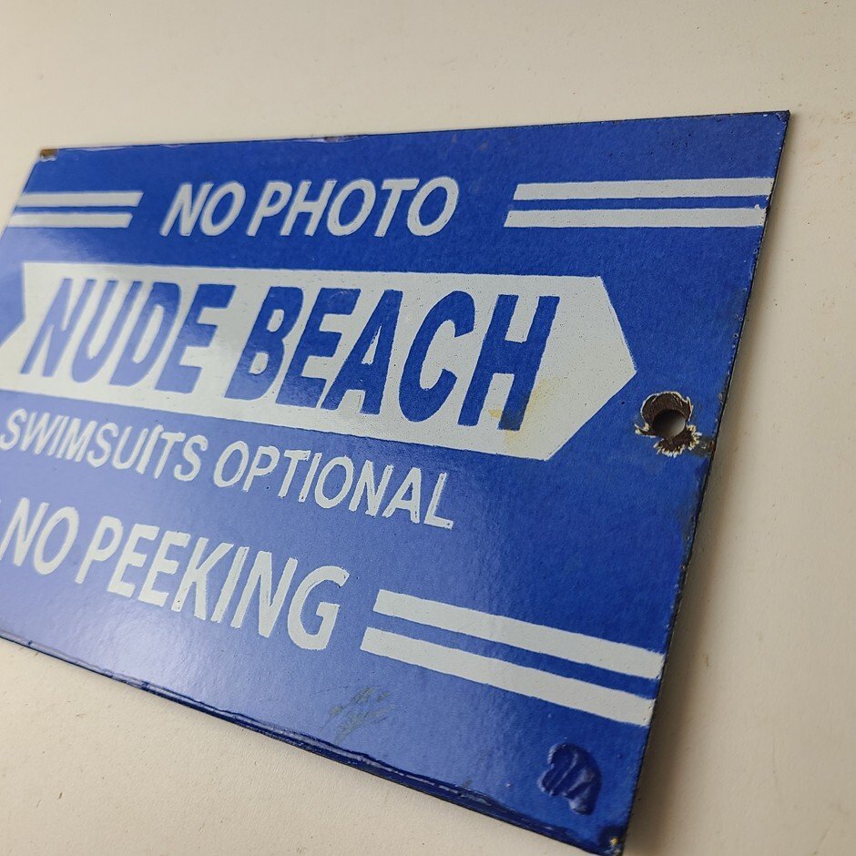 Vintage Nude Beach Sign - No Peeking Gas Pump Porcelain Sign - Image 8