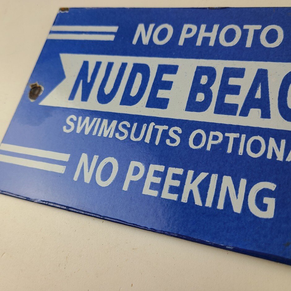 Vintage Nude Beach Sign - No Peeking Gas Pump Porcelain Sign - Image 10