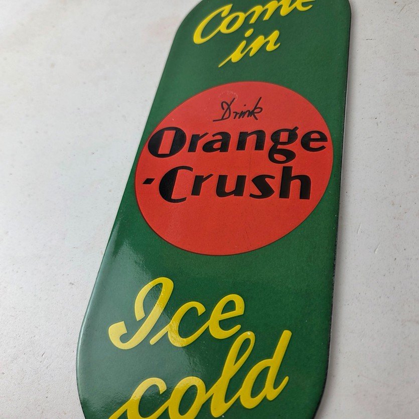 Vintage Orange Crush Sign - Drink Ice Cold Porcelain Come In Gas Pump Soda Sign - Image 13