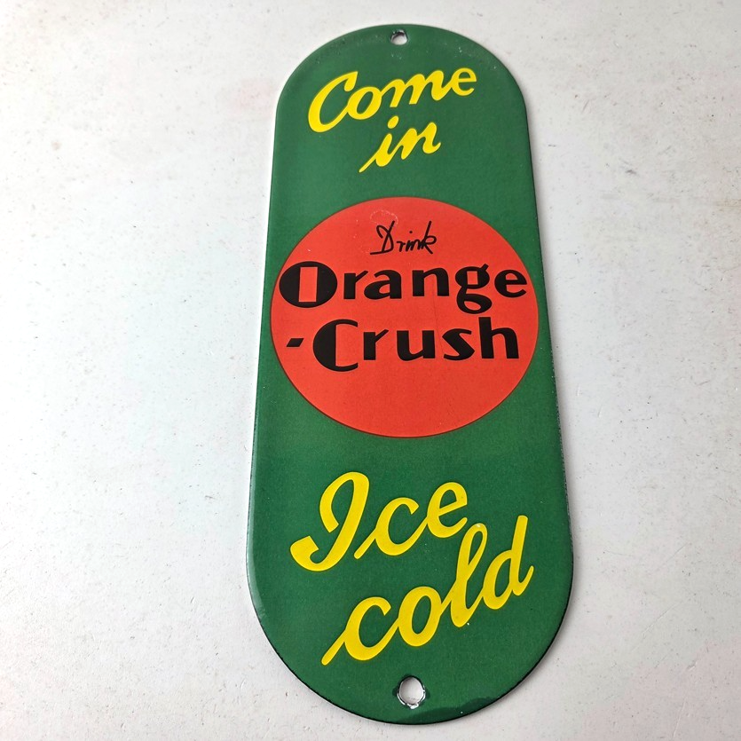 Vintage Orange Crush Sign - Drink Ice Cold Porcelain Come In Gas Pump Soda Sign - Image 15